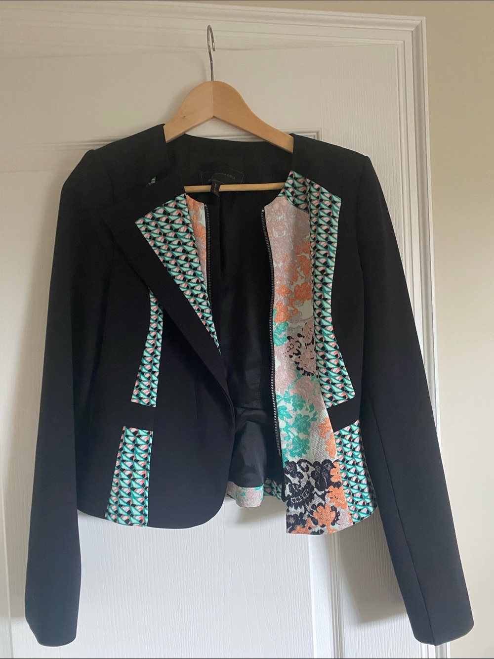 BCBGMaxAzria Black Blazer with Mint and Coral Accents